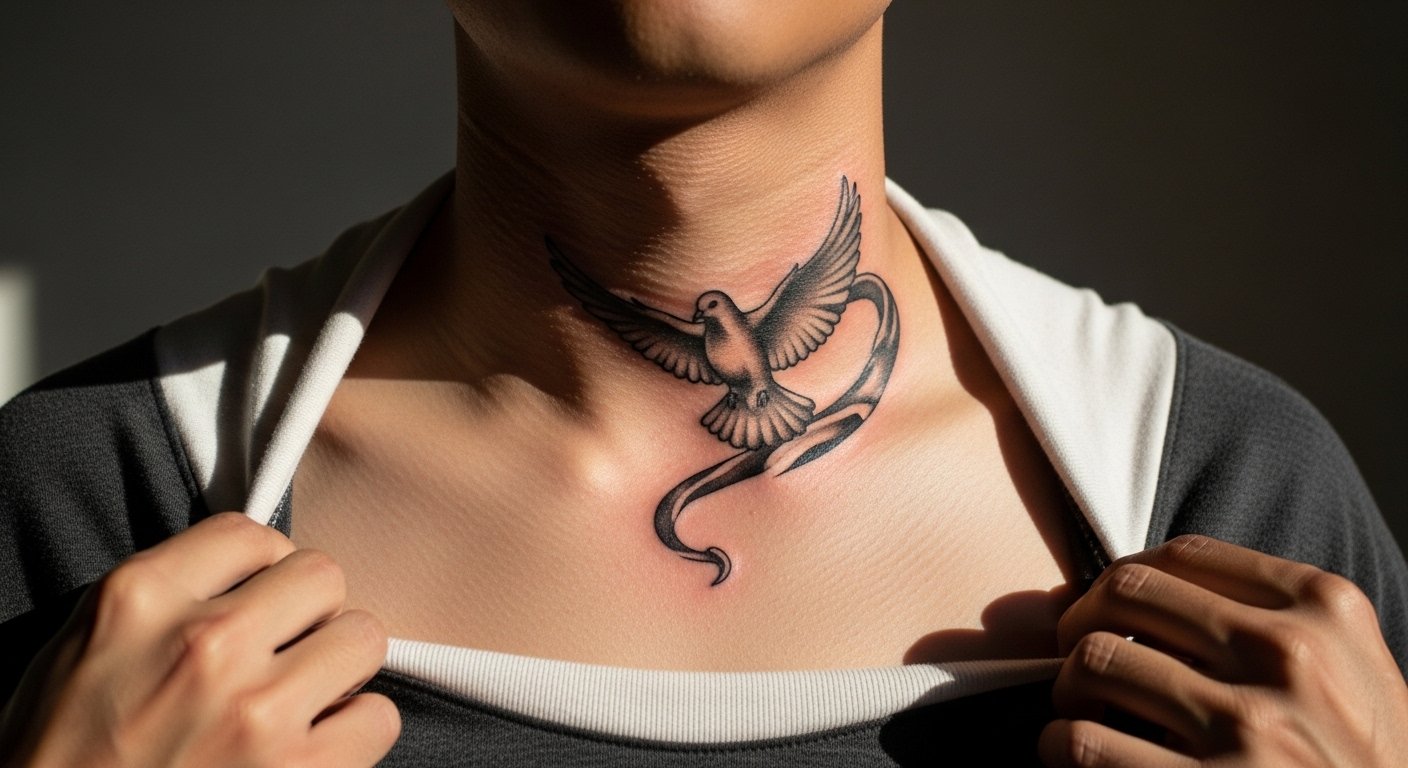 17 Soft Dove Tattoo Design on Collarbone